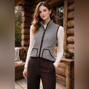 Cottagecore Herringbone Quilted Vest‎ Women’s Large Black White Western Chic